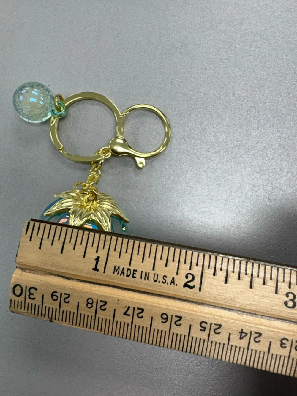Iridescent Blue Green Strawberry Bag Charm Keychain Gold Accents